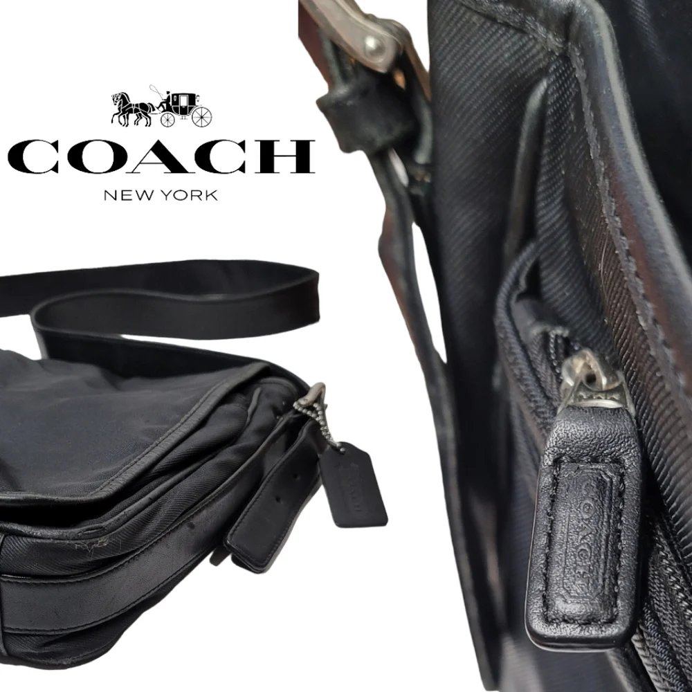 COACH Black Canvas Leather Crossbody Shoulder Laptop Bag N9J2L-5118